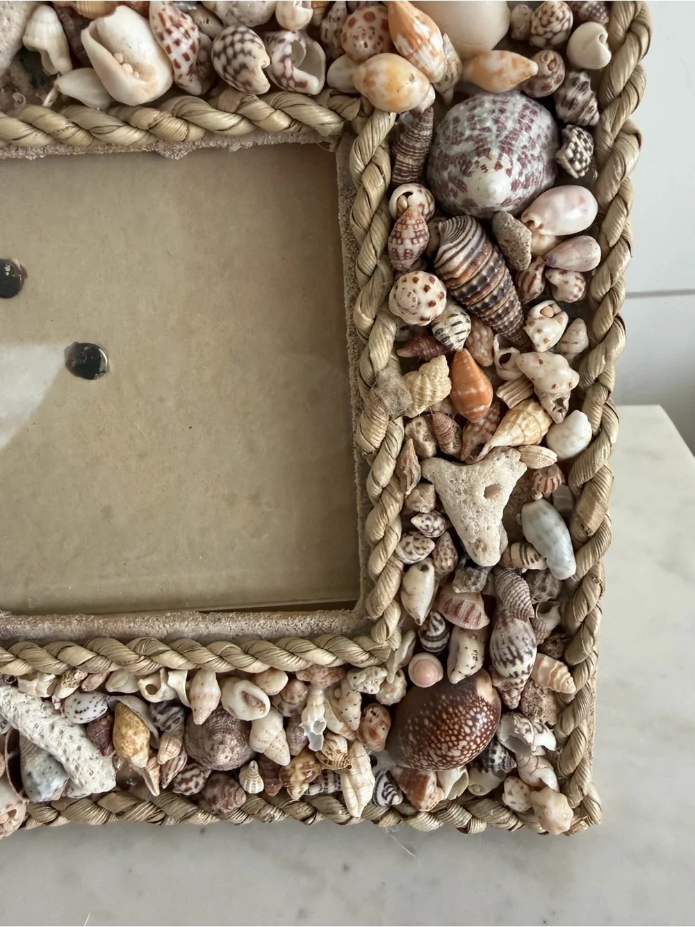 Vintage Sea Shell & Twine Picture Frame